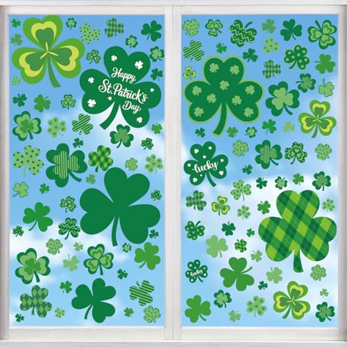 St. Patrick's Day Shamrock Window Clings - 9 Sheets of Reusable Decor
