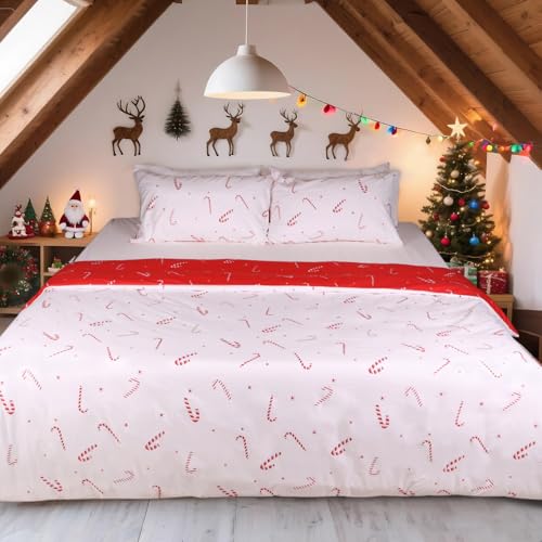 Christmas Duvet Cover Set Twin Size Microfiber Bedding with Zipper - Festive Print