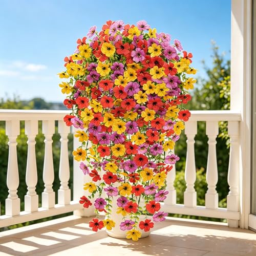 Artificial Flowers for Outdoors UV Resistant Hanging Flowers - Mix Color, 4 Pack