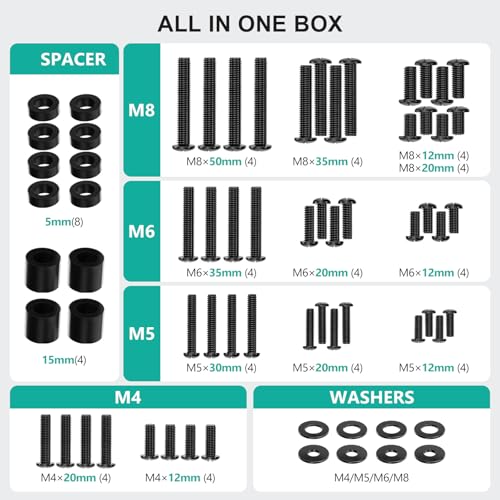 WALI Universal TV Mounting Hardware Kit - M4, M5, M6, M8 Screws & Spacers