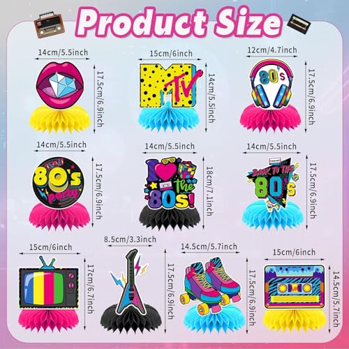 80s Retro Style Honeycomb Table Centerpieces - 10 Pcs Party Decorations