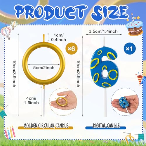 Conelist Gold Ring Birthday Candle Number 6 - 7 Piece Set
