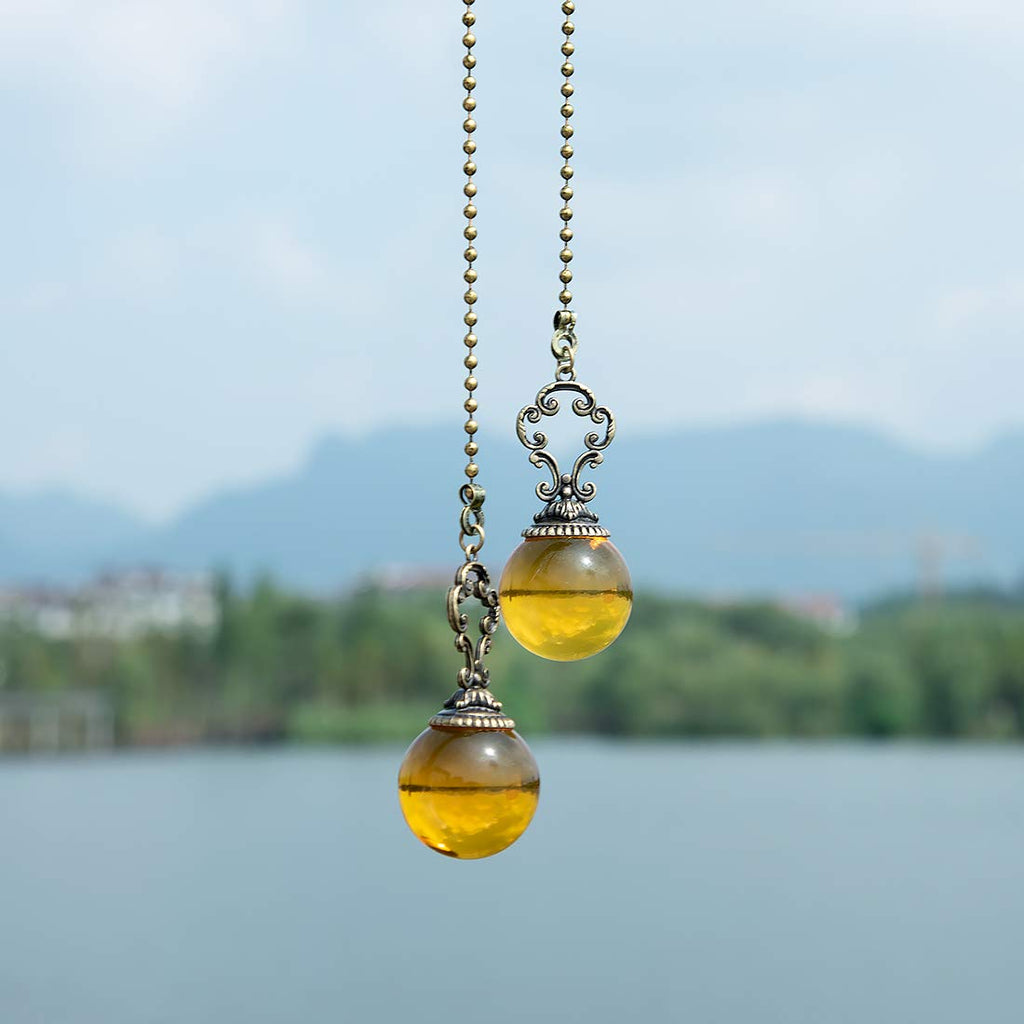 LONGSHENG - SINCE 2001 - Set of 2 Vintage-Style Amber Fan Pull Ceiling Fan Chain Pulls Crystal Ball 12inch Chains for Fan Light