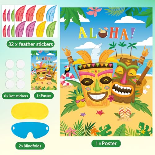 Hawaiian Tiki Party Game - Pin the Feather on the Tiki