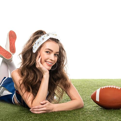 WHAVEL White Football Headband - Pearl Rhinestone Knotted Hairband