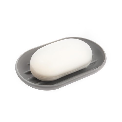 Umbra Touch Soap Dish for Bathroom - Modern Oval Shape for Sink - Durable and Easy to Clean, Grey