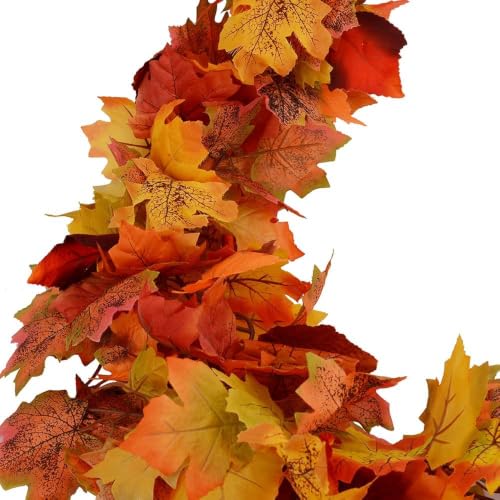 Fall Maple Leaf Garland - 2 Pack, 5.9ft Each for Thanksgiving & Christmas Decor