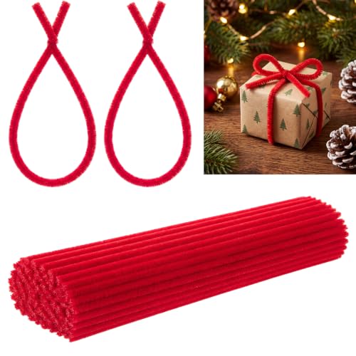 25 Pcs 16 Inch Christmas Garland Fuzzy Wire Ties - Red, Rustic Decor