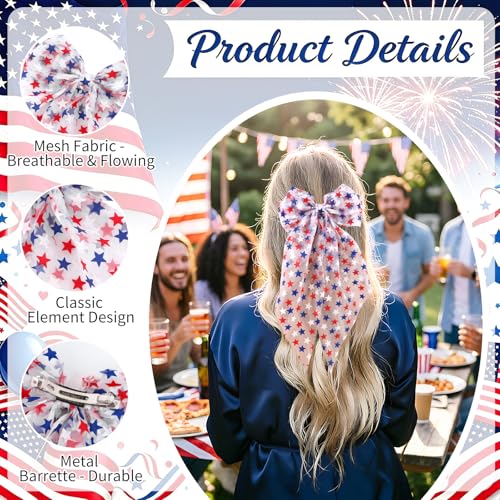 4th of July Hair Bows for Women & Girls Patriotic Hair Clips, 2-Pack