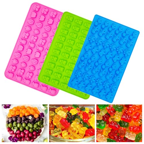 3Pcs Silicone Gummy Candy Molds Set - Bear, Dinosaur & Fruit Shapes w/ Droppers