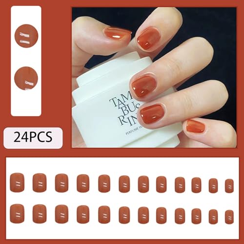 WAFOLOZE Caramel Short Square Press on Nails Glossy False Nails Kit