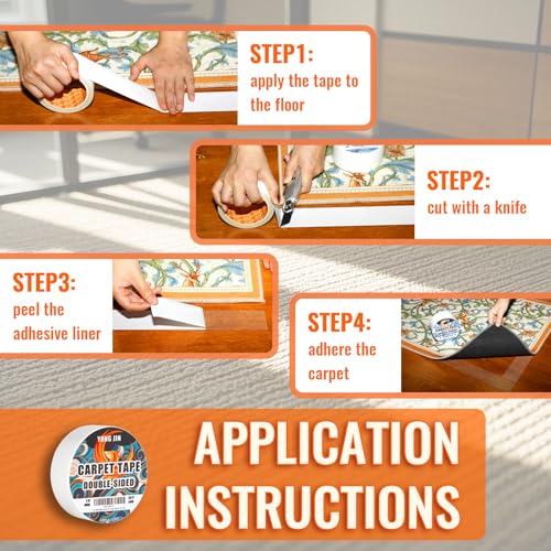 YONGJIN Double-Sided Carpet Tape 2 Inch x 10 Yards - Heavy-Duty, Residue-Free