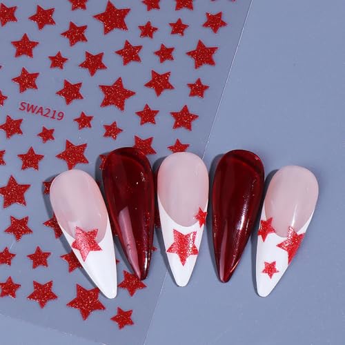 3D Self-Adhesive Nail Stickers Star Decals Red White And Blue 3 Sheets