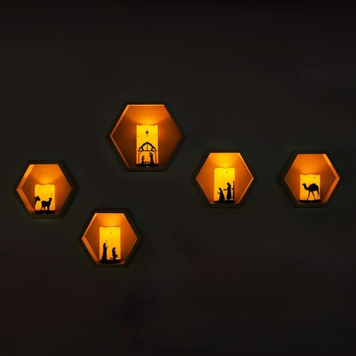 Homemory Flameless LED Pillar Candles - Battery Operated Nativity Scene Decor | 5 Pack with Remote Timer