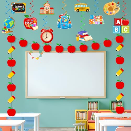 Back to School Kindergarten Decorations Kit with Banner & Hanging Swirls
