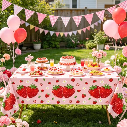 3-Pack Strawberry Tablecloths - Waterproof, 51x86 Inch for Parties