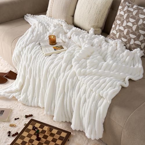 Joiedomi White Twin Blanket - Soft & Warm Fleece Throw 60x80