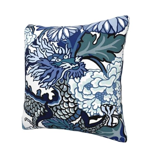 Chinoiserie Dragon Pillow Cover 18x18 Inch - Decorative Throw Pillow for Home