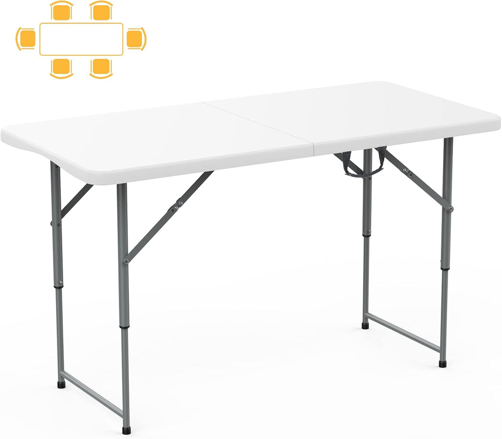 SKOK Folding Picnic Table - Adjustable Height 4/6/8FT - Portable Plastic Design with Handle for Events