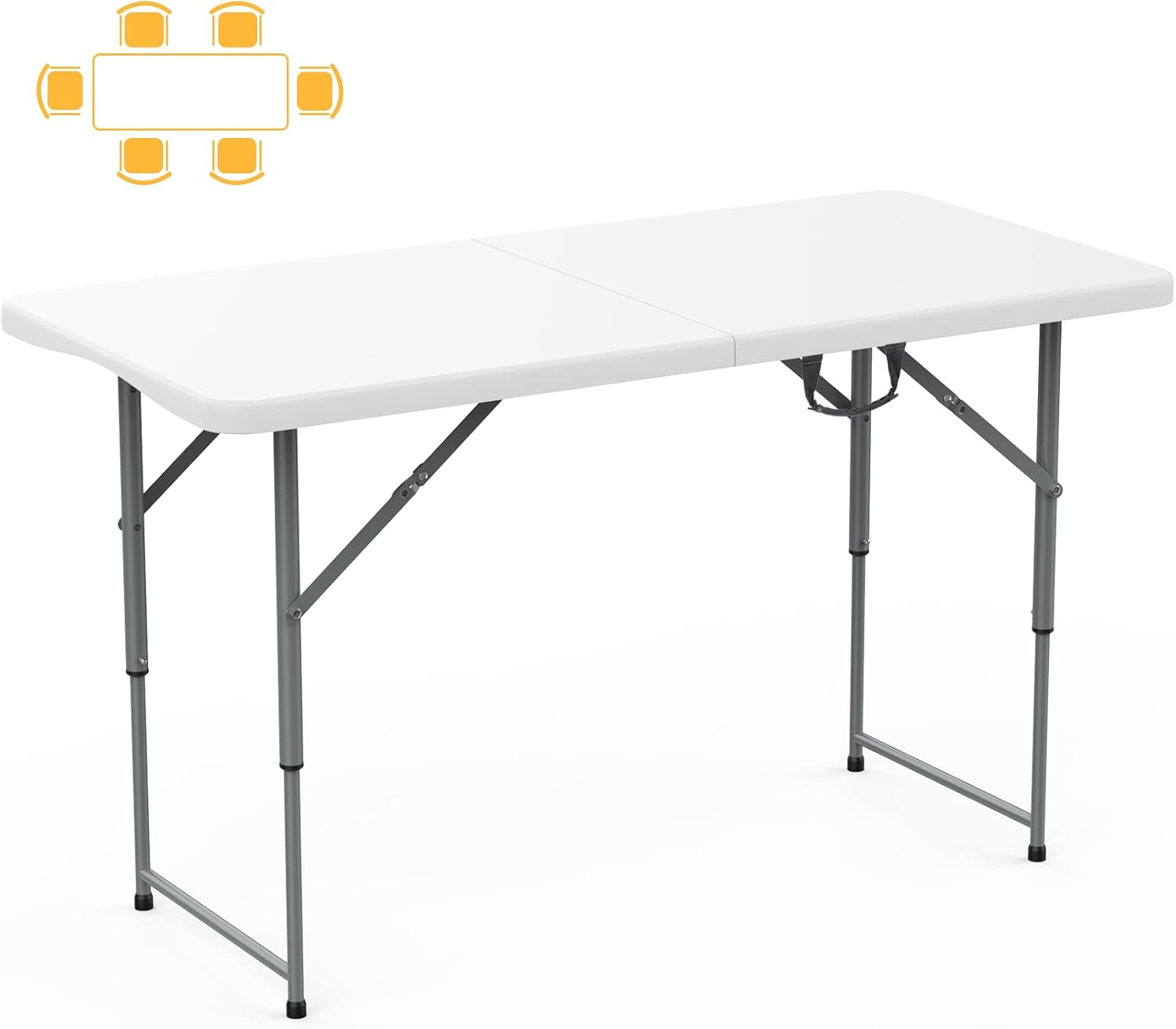 SKOK Folding Picnic Table - Adjustable Height 4/6/8FT - Portable Plastic Design with Handle for Events