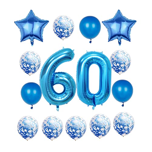 60th Birthday Balloon Decorations Set - 40 Inch Blue Number 60
