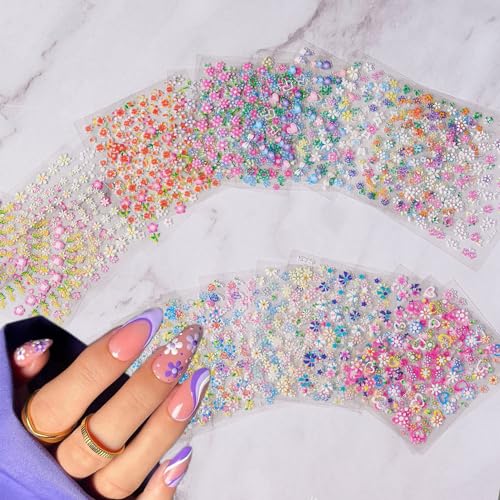 30 Sheets Floral Nail Art Stickers 3D Self-Adhesive Daisy Decals