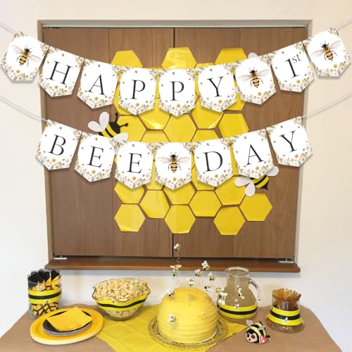 Happy 1st Bee Day Banner - Bumblebee Birthday Decorations