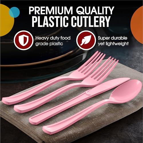 Party Solids Pink Plastic Cutlery Set - 80-Piece Disposable Utensils