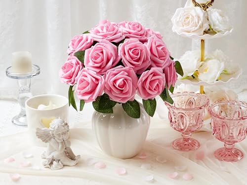 Pink Foam Roses - 16Pcs Artificial Flowers for DIY Decor