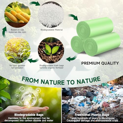 Ryobyo Biodegradable Small Trash Bags, 4 Gallon, 105 Count, Green