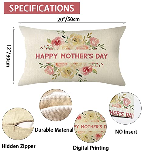 Mother's Day Floral Wreath Throw Pillow Cover 12x20 Inch - Gift Cushion Case for Home Decor