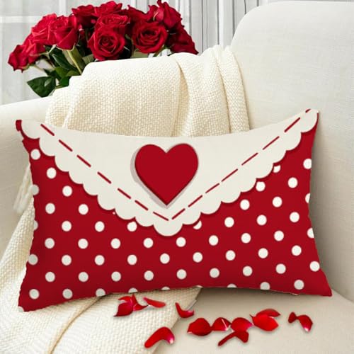 RABUSOFA Valentines Pillow Cover 12x20 Red Heart Farmhouse Decor