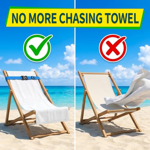 Adjustable Beach Towel Straps - 2 Pack, Universal Elastic Bands for Lounge & Cruise Chairs