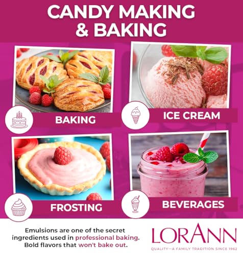 LorAnn Raspberry Emulsion for Baking - Gluten-Free Flavoring, 4 Fl Oz