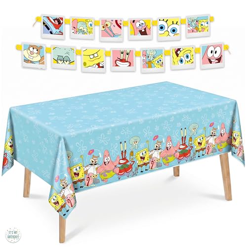 SpongeBob Birthday Decorations Set - Tablecloth & Banner