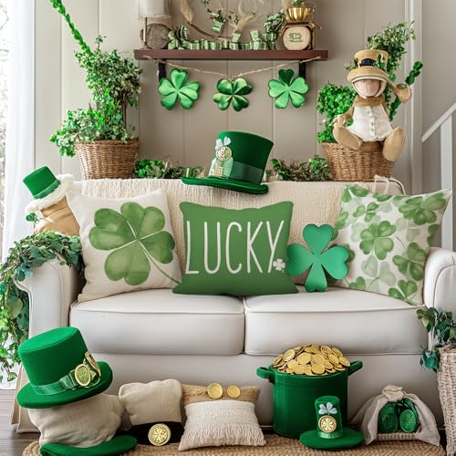 GEEORY St. Patrick's Day Pillow Covers 16x16 (Set of 4) - Lucky Shamrock Decor