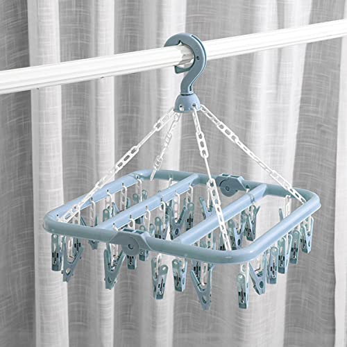 Folding Laundry Hanger with 32 Clips - Scandinavian Blue Drying Rack