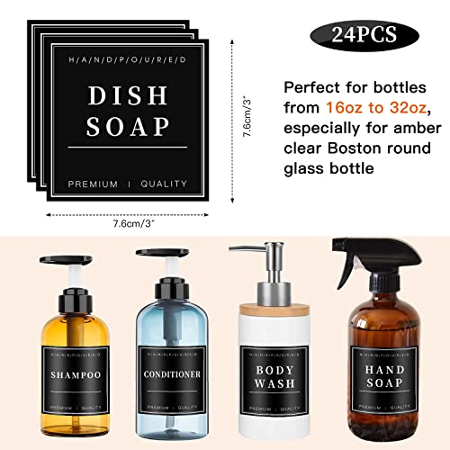 24PCS Waterproof Label Stickers for Bottles - Bathroom & Kitchen Dispenser Labels