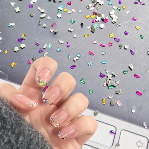 3000Pcs Colorful Nail Rhinestones 3D Heart Star Crystal Gems Flat Back