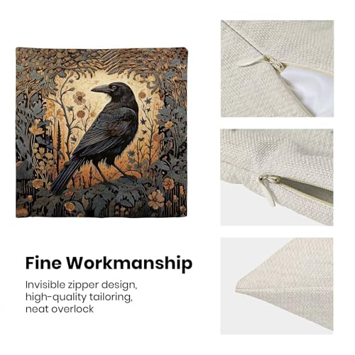 Vintage Crow Throw Pillow Covers Set of 2, 18x18 Inch Linen