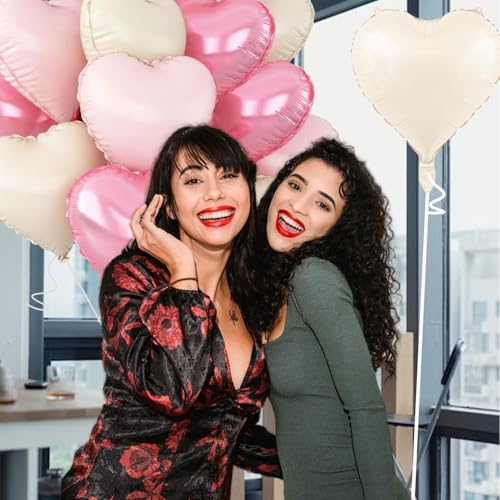 Pink Heart Balloons - 18 Inch Foil Balloons for Parties (12Pcs, Pink-2 Variation)
