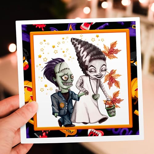 3dRose Halloween Frankenstein and His Bride Greeting Card