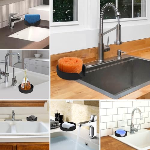 OKeanu Silicone Sponge Holder for Kitchen Sink - 4.7" Black Sink Caddy