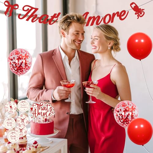 That's Amore Bridal Shower Decorations Set with Backdrop & Cupcake Toppers
