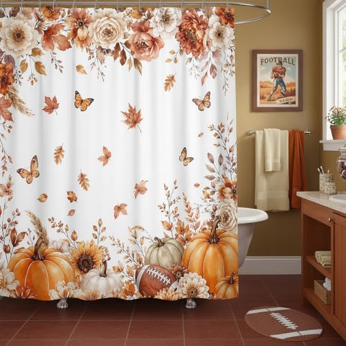 DYNH Autumn Pumpkin Shower Curtain - Waterproof Floral Design 72x72