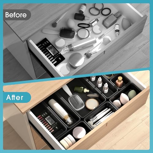 StoreHappily 10 Pack Black Drawer Organizer Set - Multi-Size Plastic Storage Bins for Kitchen, Bathroom, Office & Jewelry