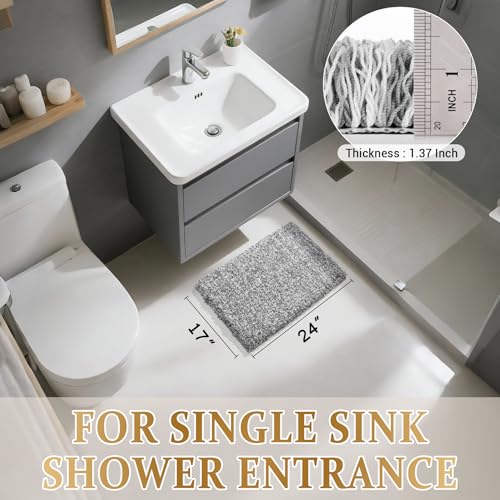 Yimobra Non-Slip Bathroom Rug - Ultra Soft, Washable, 24x17 Light Gray