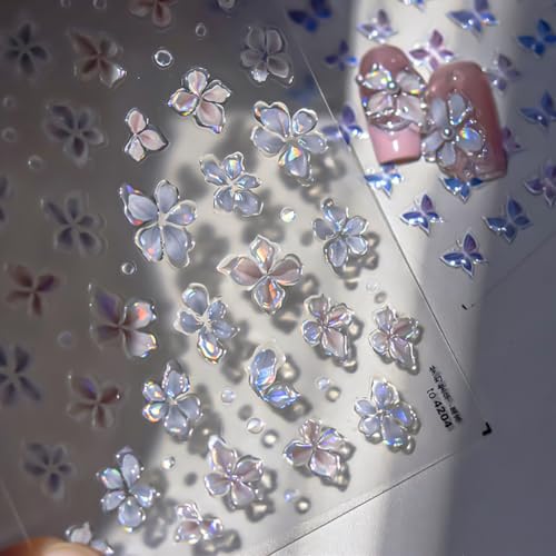 Sutaozhi 5D Embossed Floral Nail Stickers Holographic Self-Adhesive Flower Decals