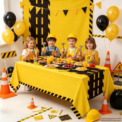 TJYJOY 3 Pack Construction Party Tablecloths - 51x86 Inch Waterproof Dump Truck Table Covers for Kids Birthday