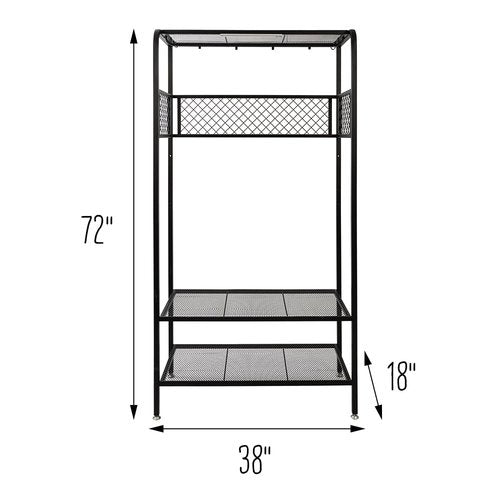 Honey-Can-Do Garage Entryway Storage Unit With Light, Hooks and Clothes-Hanging Bar, Black SHF-09842 Black